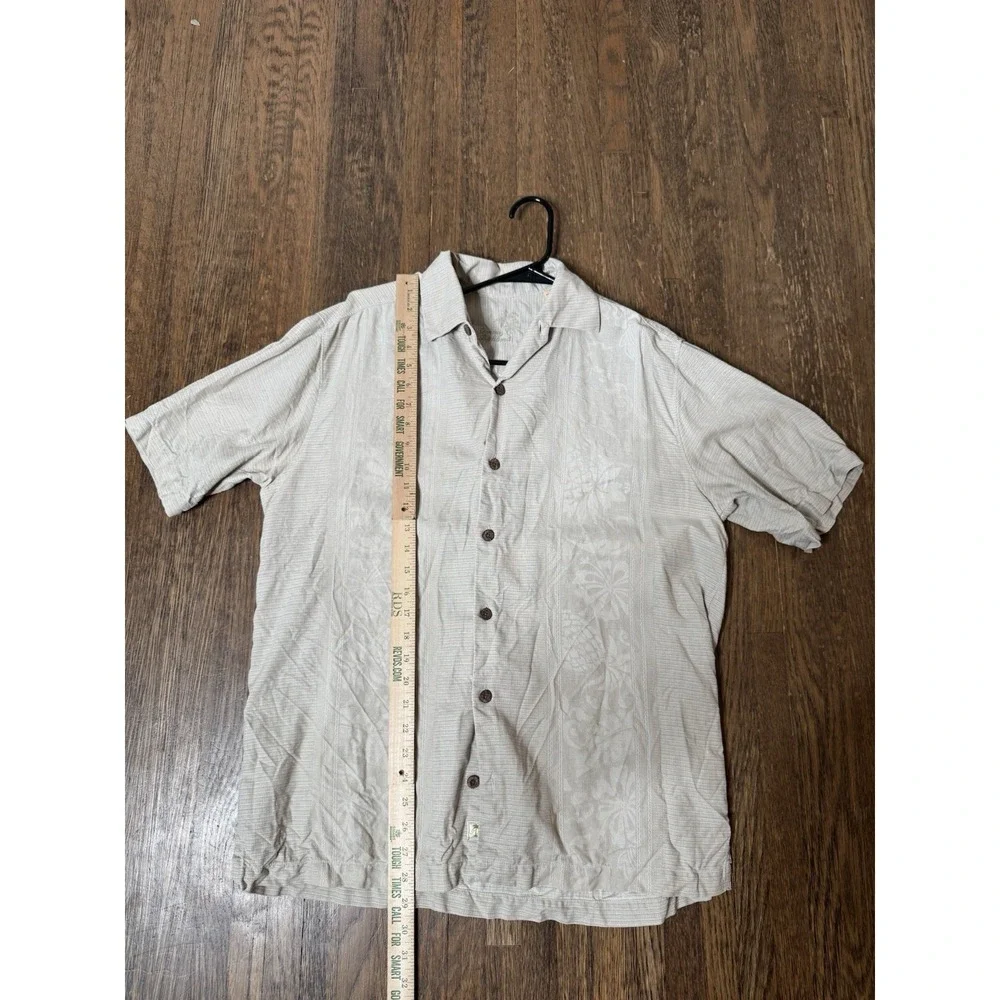 Tommy Bahama Mens S Silk Short Sleeve Camp Shirt Tan Floral Jacquard